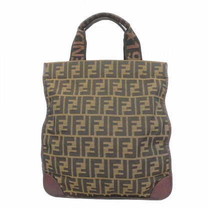 Fendi Tote Bag Zucca Nylon Canvas Brown Silver Hardware Ladies