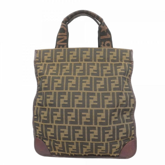 Fendi Tote Bag Zucca Nylon Canvas Brown Silver Hardware Ladies