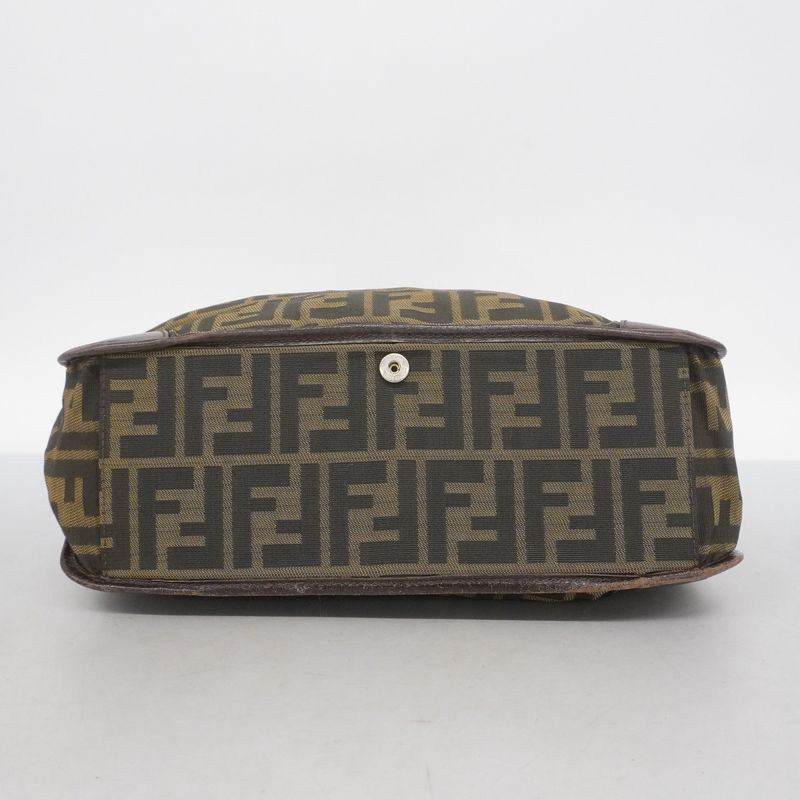Fendi Tote Bag Zucca Nylon Canvas Brown Silver Hardware Ladies
