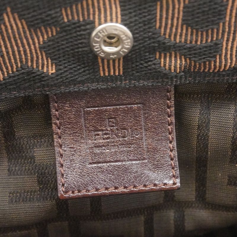 Fendi Tote Bag Zucca Nylon Canvas Brown Silver Hardware Ladies