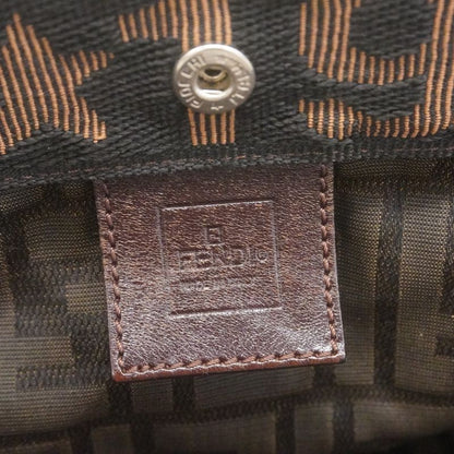 Fendi Tote Bag Zucca Nylon Canvas Brown Silver Hardware Ladies