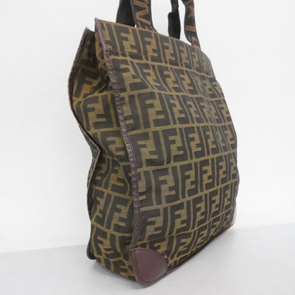 Fendi Tote Bag Zucca Nylon Canvas Brown Silver Hardware Ladies