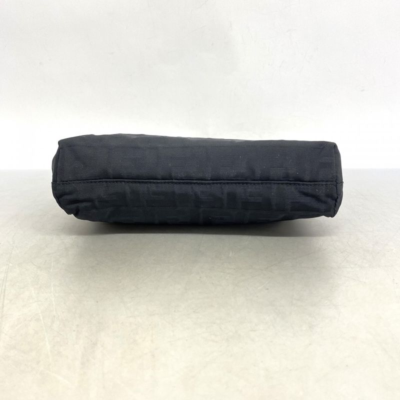 Fendi Shoulder Bag Zucca Nylon Canvas Black Silver Hardware Ladies