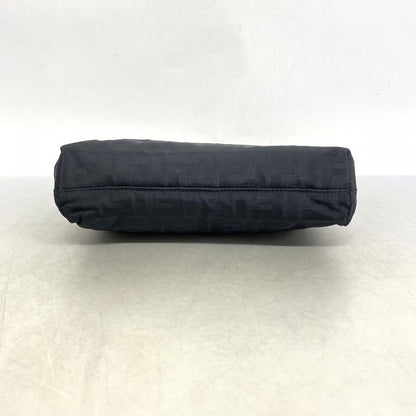 Fendi Shoulder Bag Zucca Nylon Canvas Black Silver Hardware Ladies