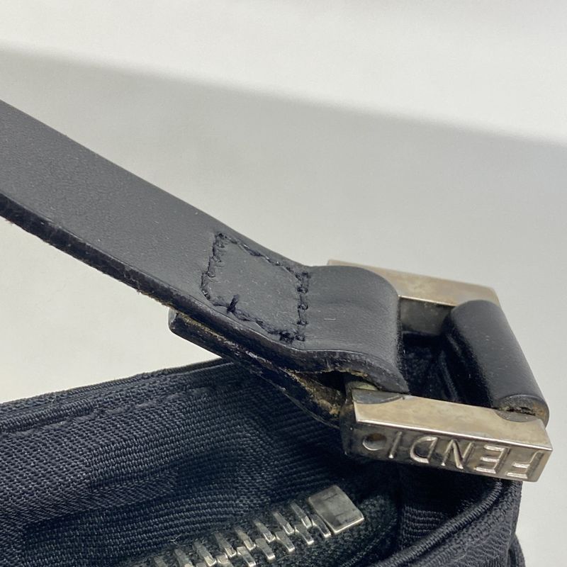 Fendi Shoulder Bag Zucca Nylon Canvas Black Silver Hardware Ladies