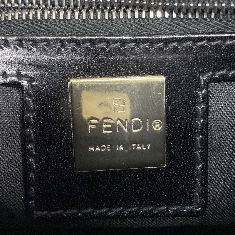 Fendi Shoulder Bag Zucca Nylon Canvas Black Silver Hardware Ladies