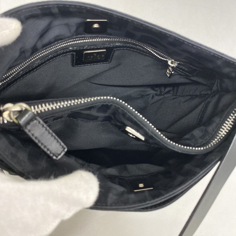 Fendi Shoulder Bag Zucca Nylon Canvas Black Silver Hardware Ladies