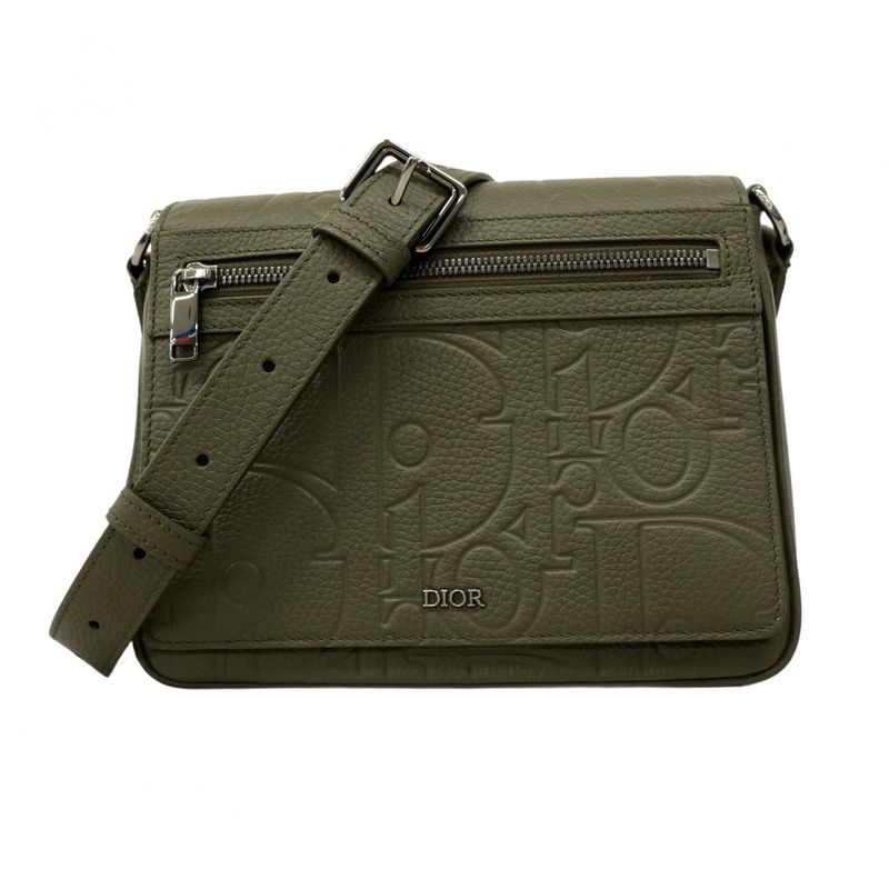 Christian Dior Shoulder Bag Dior Gravity Leather Khaki Silver Hardware Men's