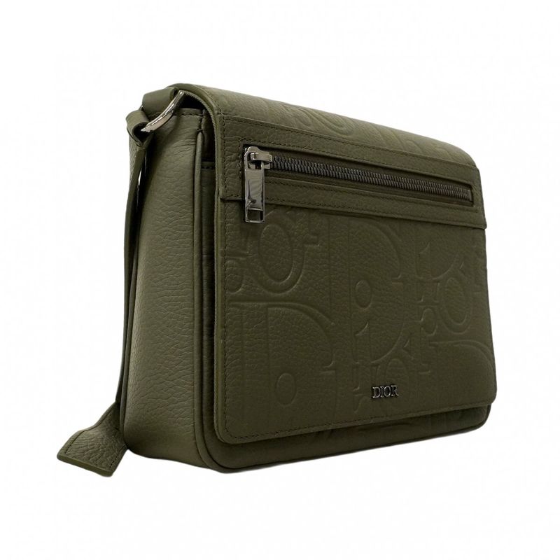 Christian Dior Shoulder Bag Dior Gravity Leather Khaki Silver Hardware Men's