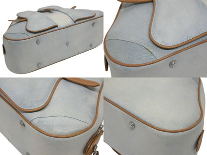 Dior Double Saddle Bowler Bag Handbag Denim Leather Blue Brown — view 7