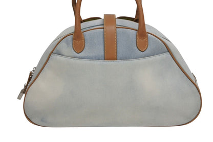 Dior Double Saddle Bowler Bag Handbag Denim Leather Blue Brown — view 3