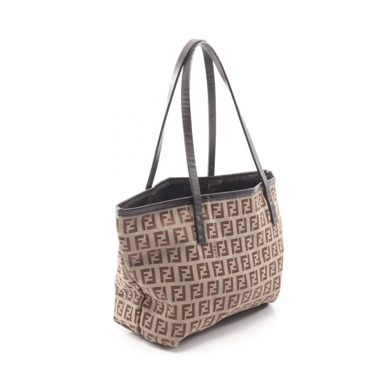 Fendi Tote Bag Zucchino 8 Bh056 Brown Dark Canvas Leather Mini