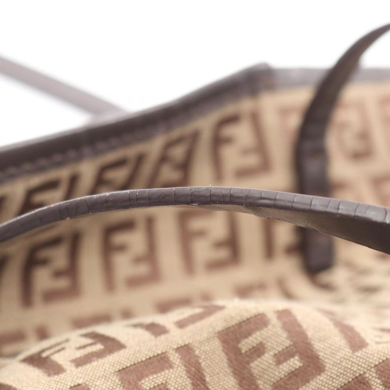 Fendi Tote Bag Zucchino 8 Bh056 Brown Dark Canvas Leather Mini