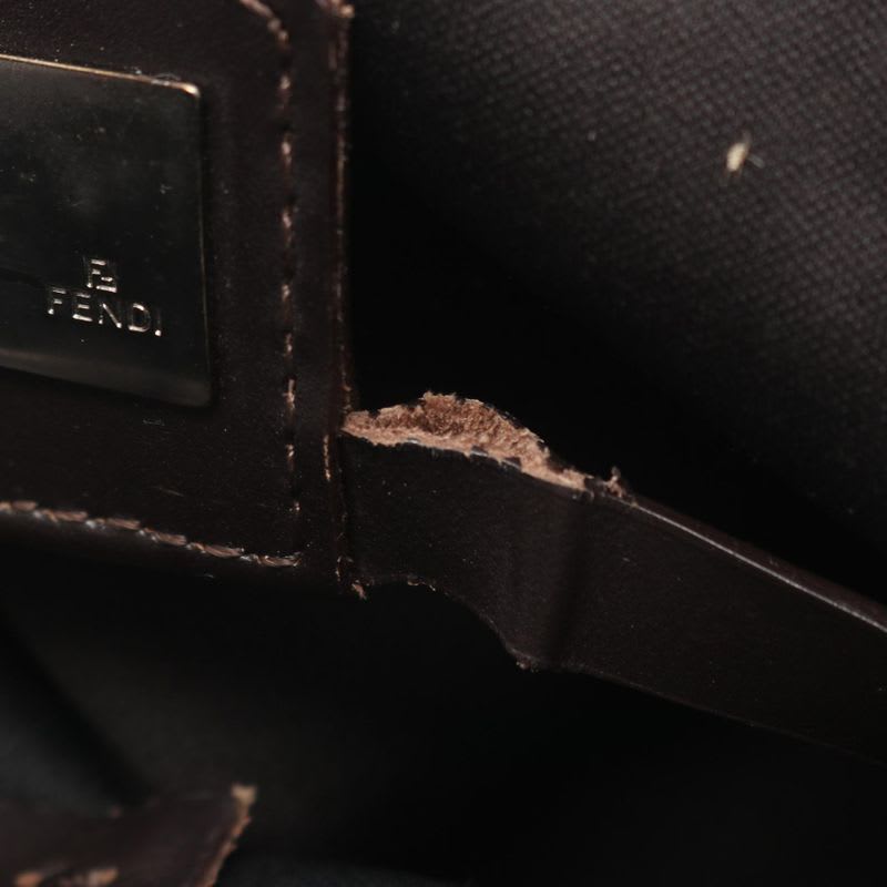 Fendi Tote Bag Zucchino 8 Bh056 Brown Dark Canvas Leather Mini