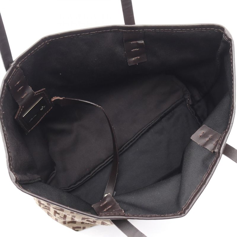 Fendi Tote Bag Zucchino 8bh056 Brown Dark Brown Canvas Leather Zucchino Mini