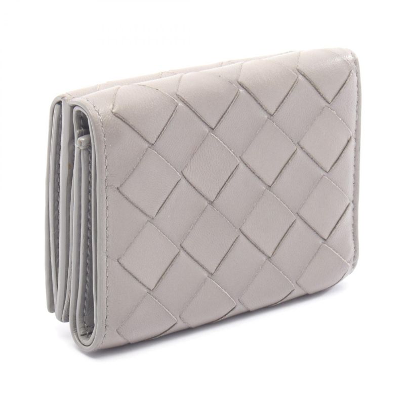 Bottega Veneta Trifold Wallet Intrecciato Gray Leather Intrecciato Trifold