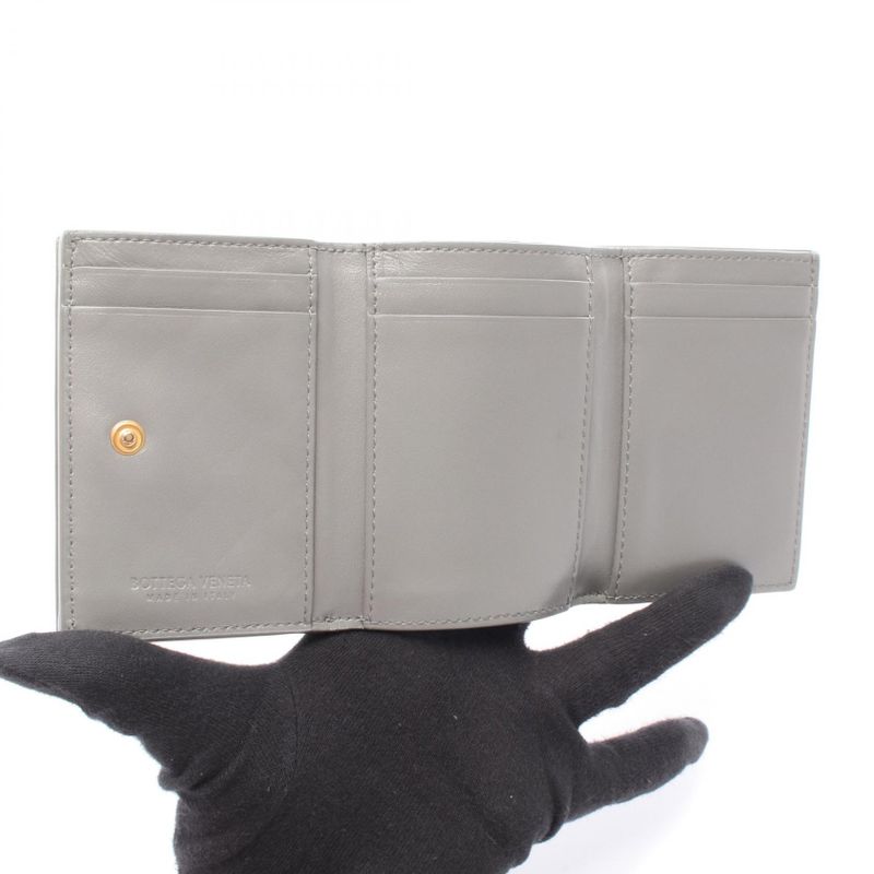 Bottega Veneta Trifold Wallet Intrecciato Gray Leather Intrecciato Trifold