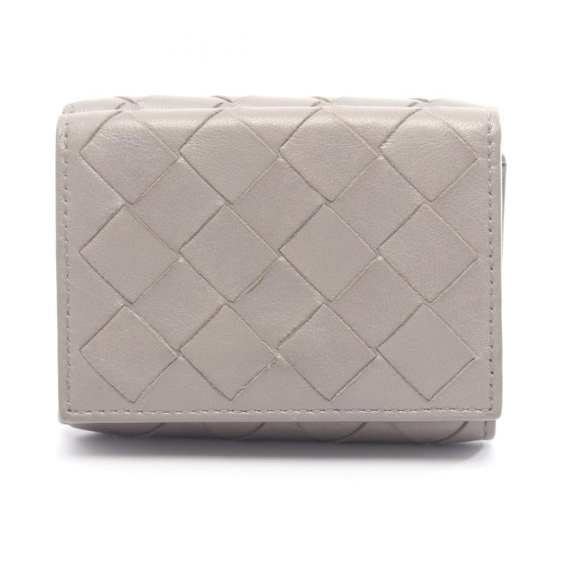 Bottega Veneta Trifold Wallet Intrecciato Gray Leather Intrecciato Trifold