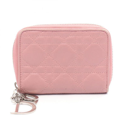 Christian DIOR Round Wallet Lady Dior Cannage Small Pink Leather Lady Dior