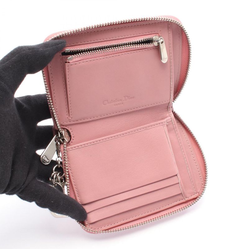 Christian DIOR Round Wallet Lady Dior Cannage Small Pink Leather Lady Dior