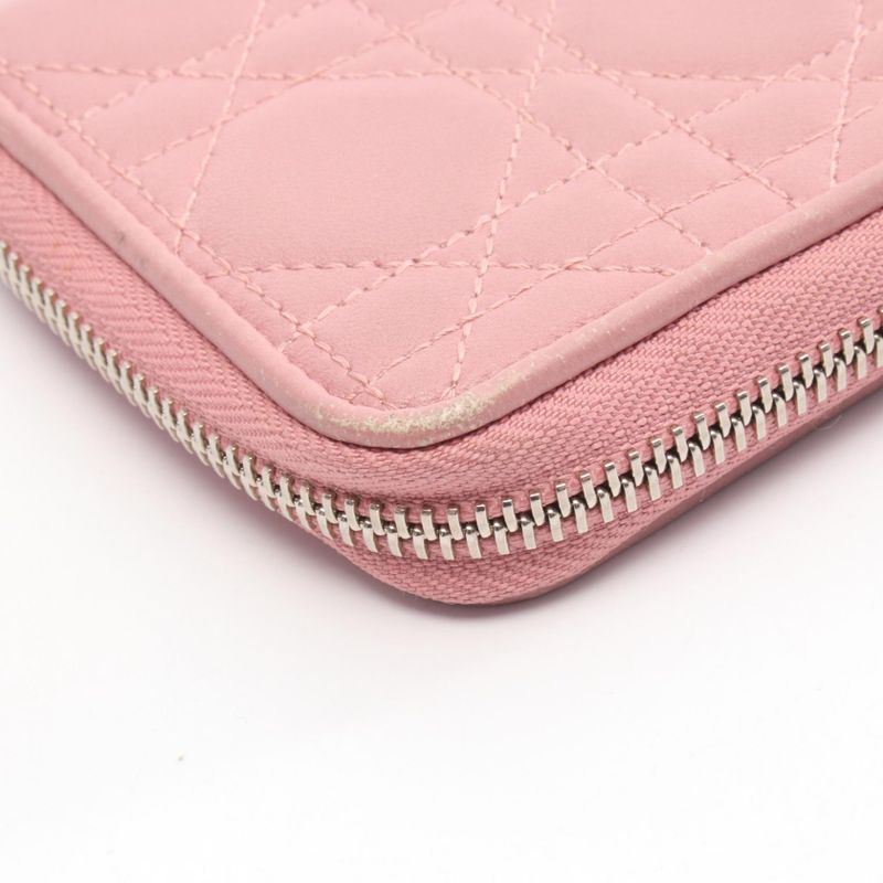 Christian DIOR Round Wallet Lady Dior Cannage Small Pink Leather Lady Dior