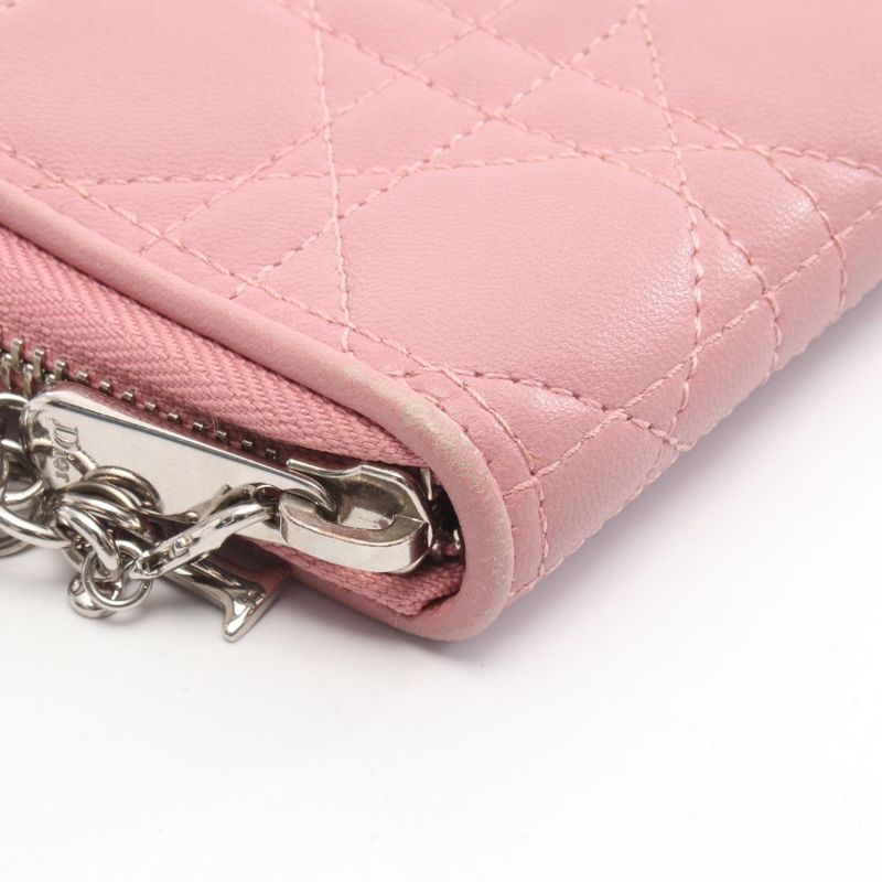 Christian DIOR Round Wallet Lady Dior Cannage Small Pink Leather Lady Dior