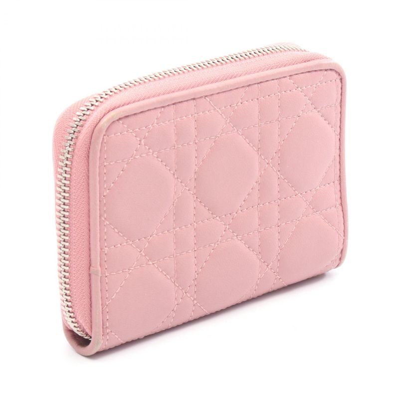 Christian DIOR Round Wallet Lady Dior Cannage Small Pink Leather Lady Dior