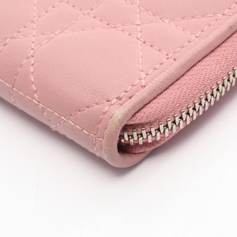 Christian DIOR Round Wallet Lady Dior Cannage Small Pink Leather Lady Dior