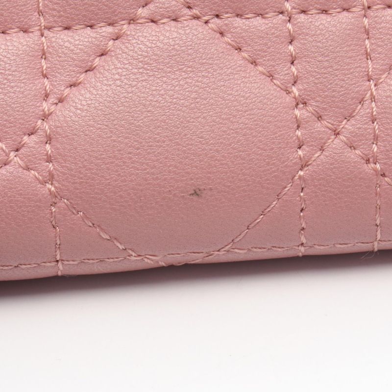 Christian DIOR Round Wallet Lady Dior Cannage Small Pink Leather Lady Dior