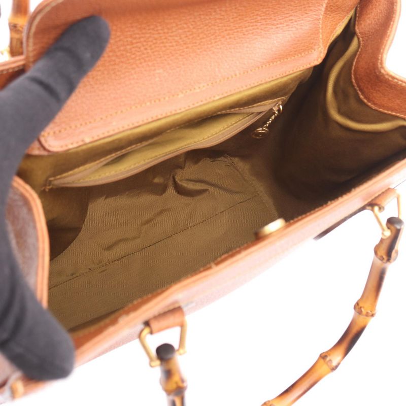 Gucci Handbag Bamboo 002 1186 0260 Brown Leather Bamboo Handbag Ladies Used B