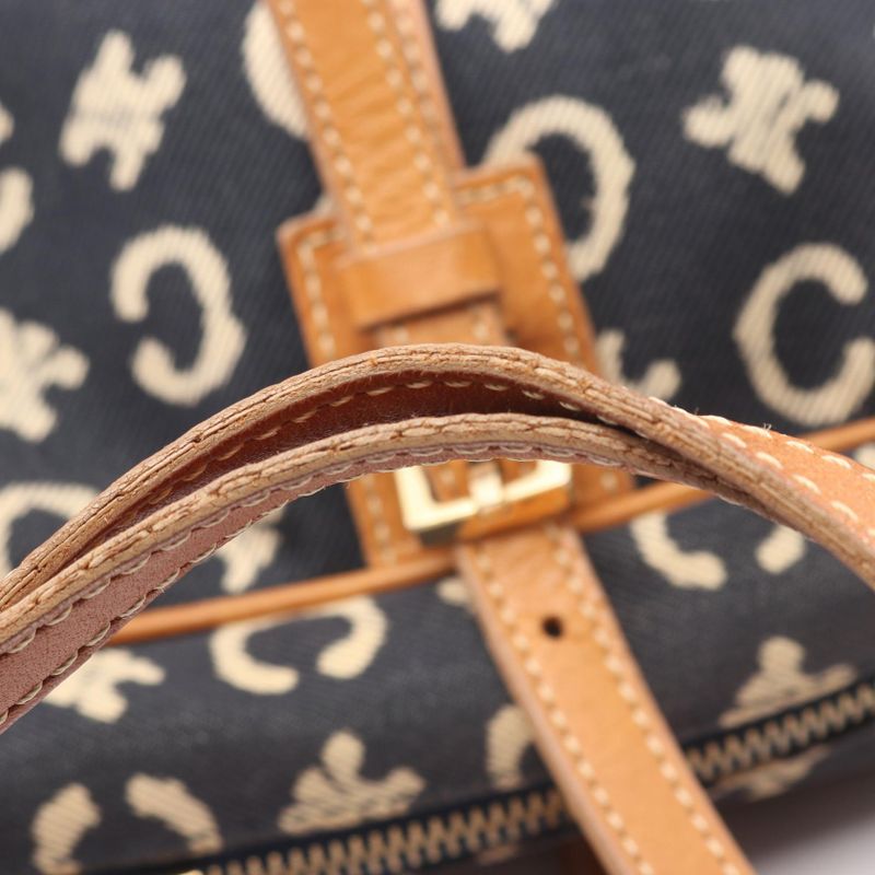 Celine Shoulder Bag C Macadam Navy Canvas Leather C Macadam Handbag Ladies Used