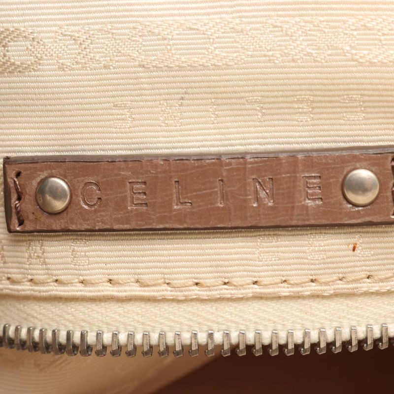 Celine Shoulder Bag Beige Brown Canvas Leather Tote Bag Women's Used B