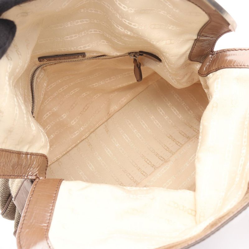 Celine Shoulder Bag Beige Brown Canvas Leather Tote Bag Women's Used B