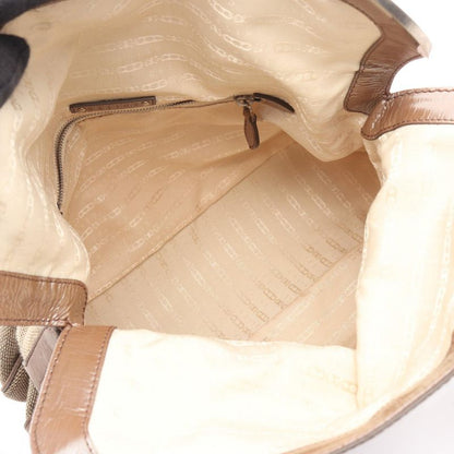 Celine Shoulder Bag Beige Brown Canvas Leather Tote Bag Women's Used B