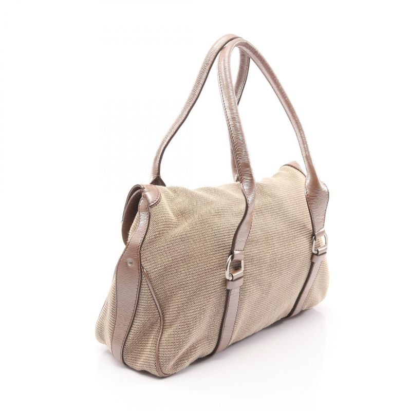 Celine Shoulder Bag Beige Brown Canvas Leather Tote Bag Women's Used B