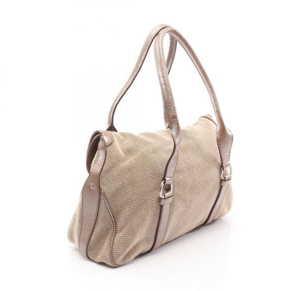 Celine Shoulder Bag Beige Brown Canvas Leather Tote Bag Women's Used B