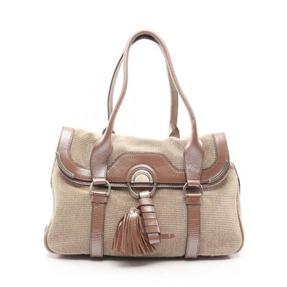 Celine Shoulder Bag Beige Brown Canvas Leather Tote Bag Women's Used B