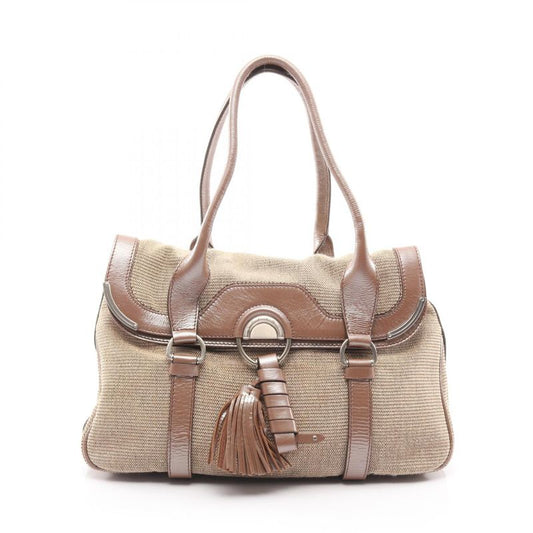 Celine Shoulder Bag Beige Brown Canvas Leather Tote Bag Women's Used B