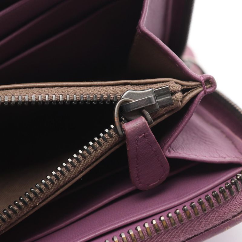 Bottega Veneta Round Long Wallet Intrecciato Purple Leather Intrecciato Round