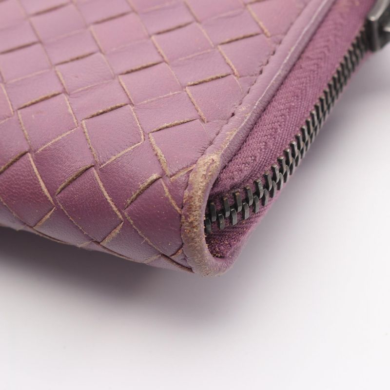 Bottega Veneta Round Long Wallet Intrecciato Purple Leather Intrecciato Round