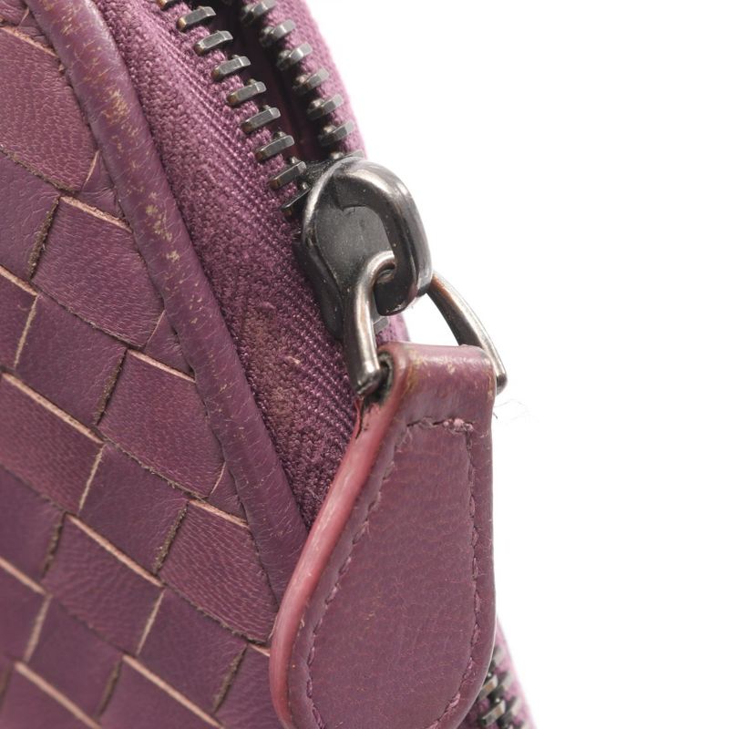 Bottega Veneta Round Long Wallet Intrecciato Purple Leather Intrecciato Round