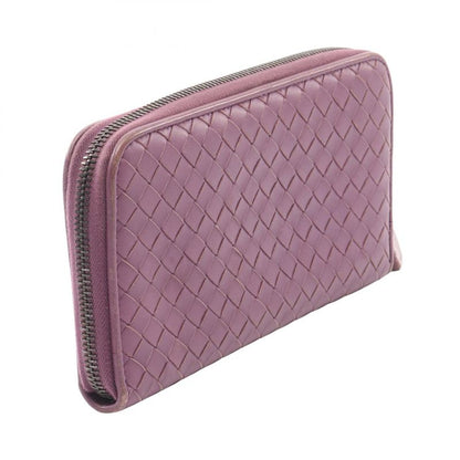 Bottega Veneta Round Long Wallet Intrecciato Purple Leather Intrecciato Round
