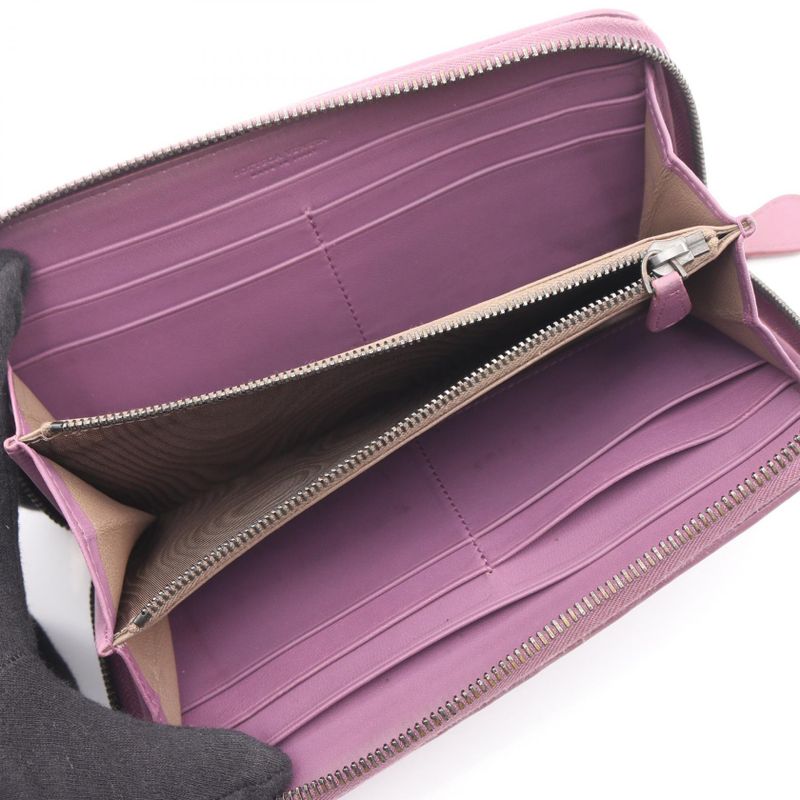 Bottega Veneta Round Long Wallet Intrecciato Purple Leather Intrecciato Round