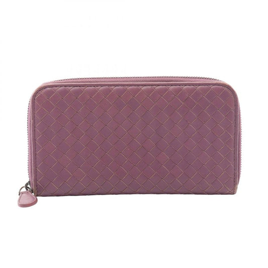 Bottega Veneta Round Long Wallet Intrecciato Purple Leather Intrecciato Round