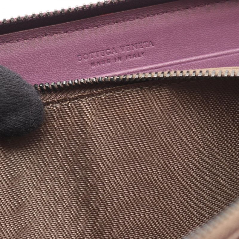 Bottega Veneta Round Long Wallet Intrecciato Purple Leather Intrecciato Round