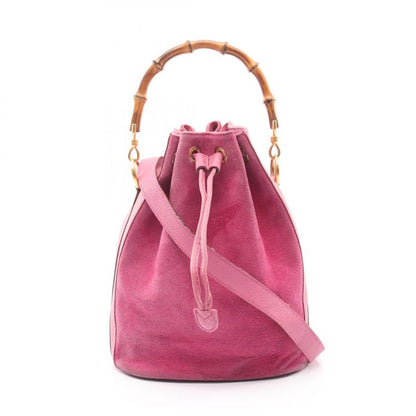 Gucci Handbag Bamboo 001 2854 1657 Pink Suede Leather Bamboo 2way Shoulder