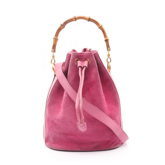 Gucci Handbag Bamboo 001 2854 1657 Pink Suede Leather Bamboo 2way Shoulder