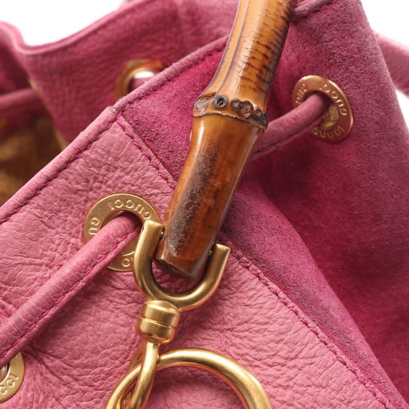 Gucci Handbag Bamboo 001 2854 1657 Pink Suede Leather Bamboo 2way Shoulder