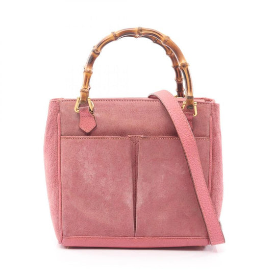Gucci Handbag Bamboo 000 123 0316 Pink Suede Leather Bamboo 2way Shoulder