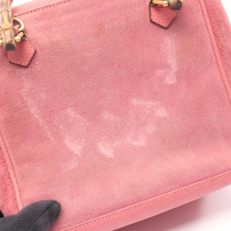 Gucci Handbag Bamboo 000 123 0316 Pink Suede Leather Bamboo 2way Shoulder